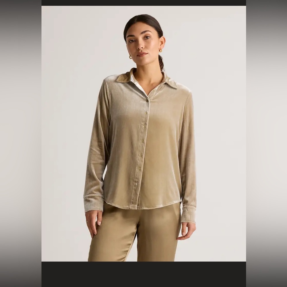 Quince Velvet Dogwood Small Button-Up Blouse